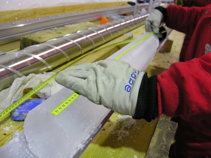 Scientists at work with ice cores.
