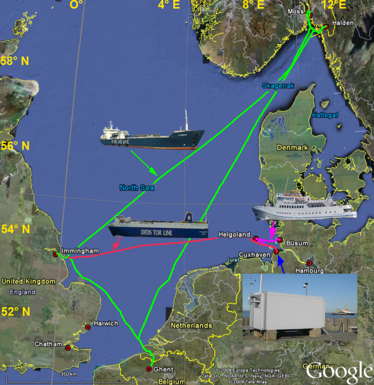FerryBox- Routen in der Nordsee, die vom Hereon betrieben werden. -Bild: Wilhelm Petersen/Hereon-