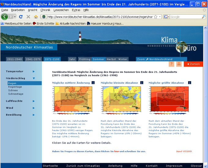 Screenshot Website norddeutsches Klimabüro (Klimaatlas)