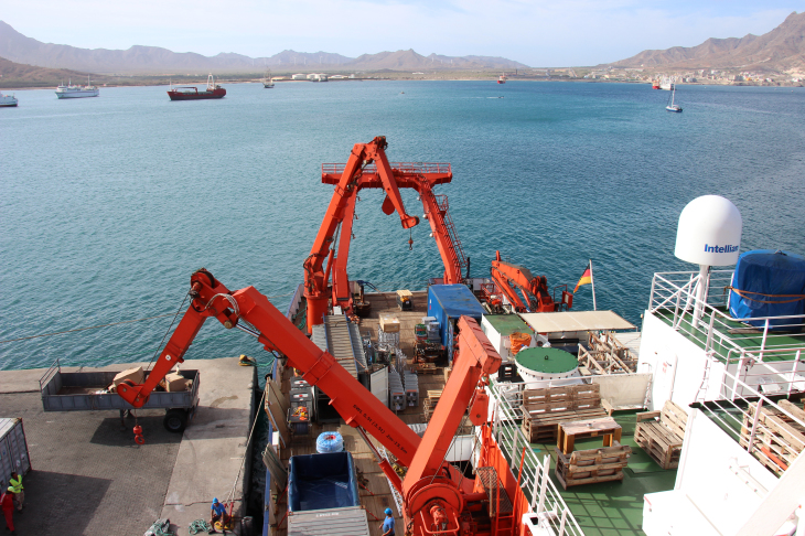 the research vessel METEOR in the port of Mindelo