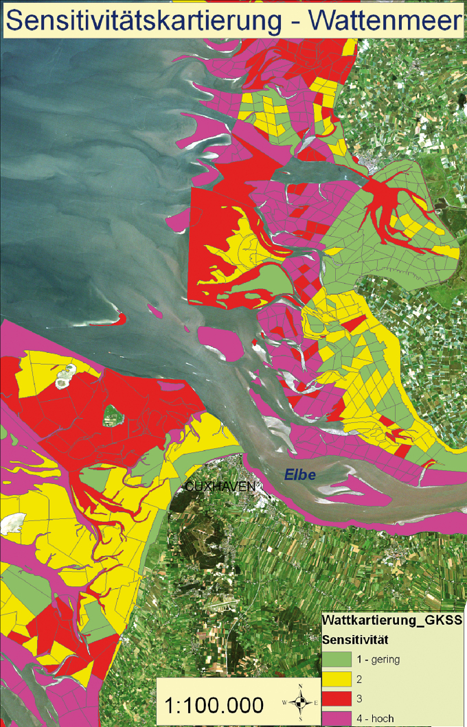 Map depicting a section of the mouth of the river Elbe.