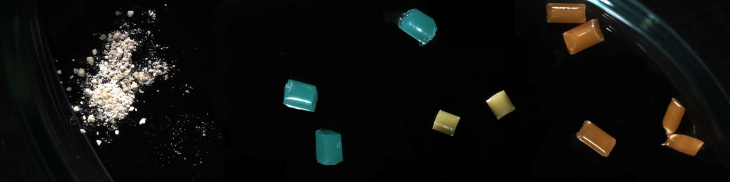 Mikroplastik-Teilchen, Pulver Granulat, Zylinder, Kollage